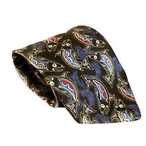 Oscardo Eleanor Paine Silk Tie Blue Black Multicolor Fish Men Necktie 60”x 3.75”